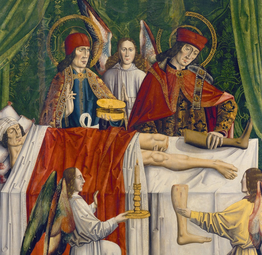 Святые Козма и Дамиан пересаживают ногу. Лос Балбасес, ок. 16 века Лондон, Университетская библиотека